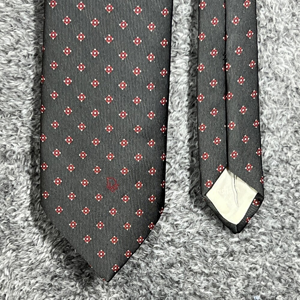 Christian Dior Tie Mens One Size Black Silk Jacquard Geometric Medallion